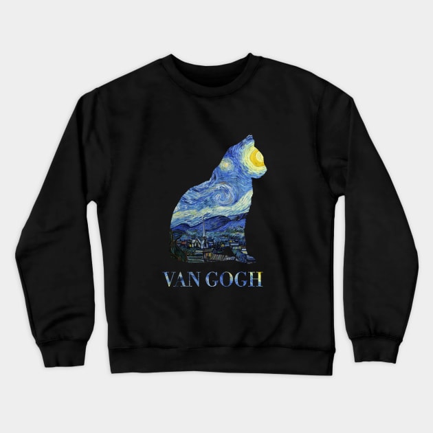 Starry Night Cat - Collage made from Vincent Van Gogh painting Crewneck Sweatshirt by Vincent Van Gogh T-Shirts